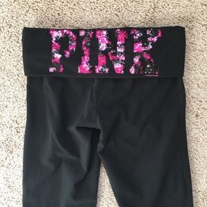 Pink Sequined Crop Yoga Pants